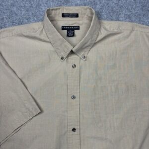 Consensus Sportswear Beige Plaid Short Sleeve Button Shirt Mens 2XL